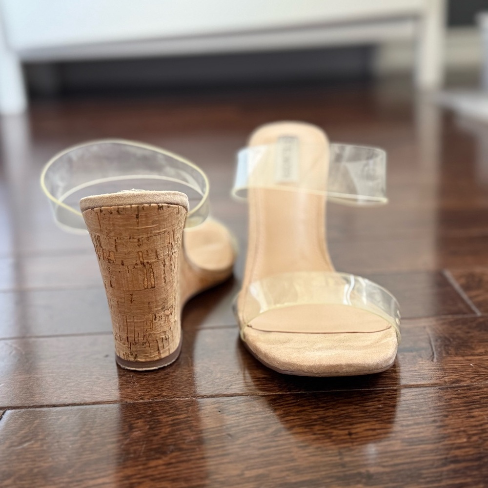 Steve Madden Clear Strap Cork Heel Sandals